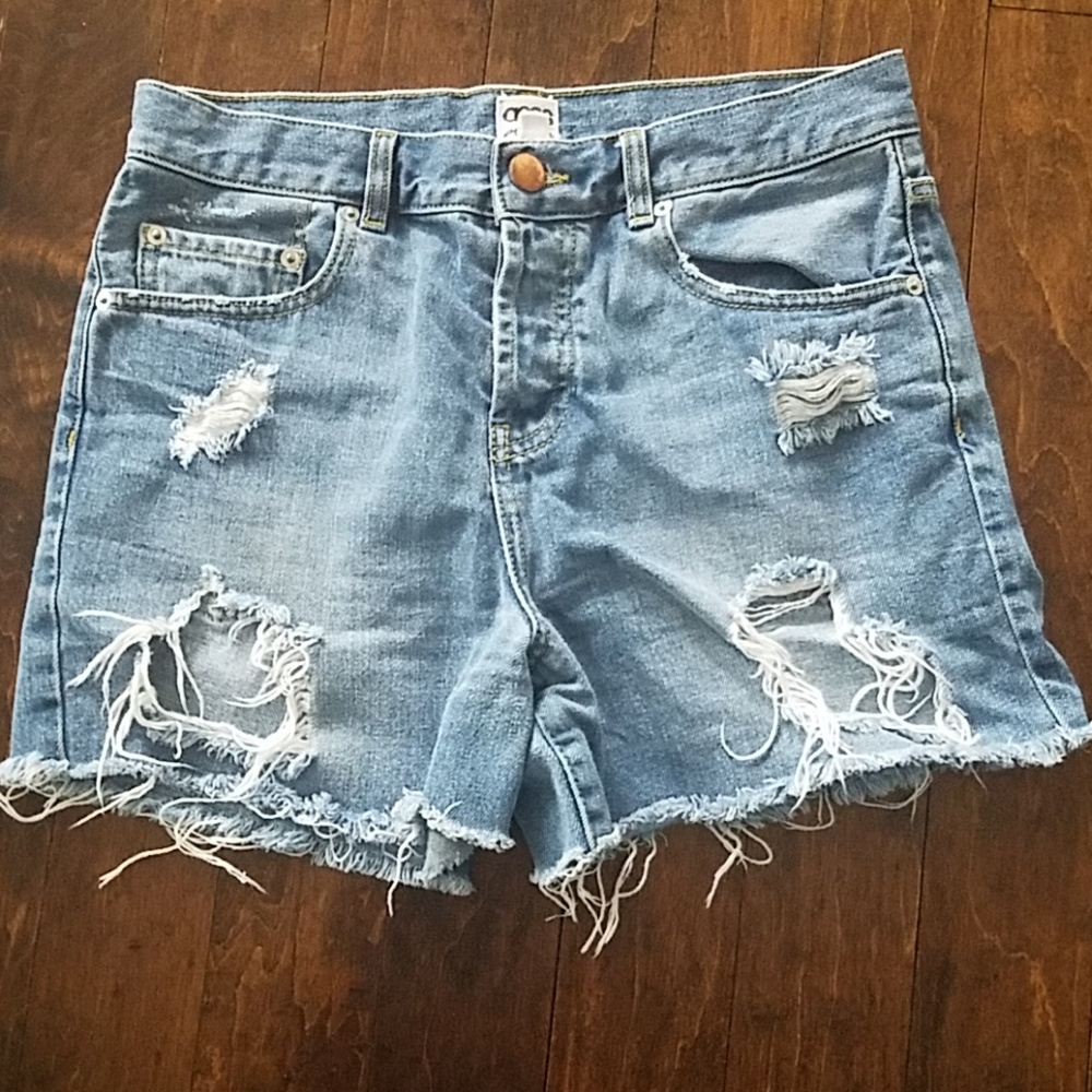 High waist distressed asos jean shorts
